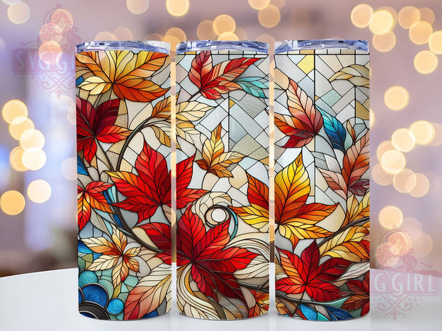 Stained Glass Fall Leaves Tumbler, Stained Glass Wrap, 20oz Tumbler Sublimation, Autumn Mosaic Design, Colorful Leaf Art Sublimation, Rustic Nature Tumbler, Artistic Foliage Wrap Sublimation SvggirlplusArt 