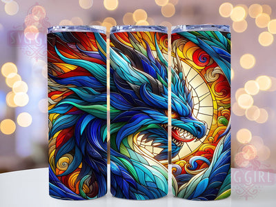 Stained Glass Fantasy Dragon Tumbler, Fantasy Dragon Wrap, 20Oz Skinny Tumbler, Mythical Creature Sublimation, Artistic Dragon Design, Enchanted Glass Wrap, Magical Beast Tumbler Sublimation SvggirlplusArt 