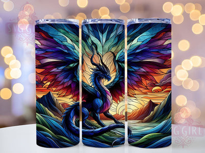 Stained Glass Fantasy Dragon Tumbler, Stained Glass Wrap, 20Oz Skinny Tumbler, Mythical Creature Sublimation, Magical Dragon Design, Fantasy Art Tumbler, Enchanted Glass Wrap Sublimation SvggirlplusArt 
