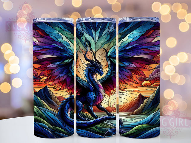 Stained Glass Fantasy Dragon Tumbler, Stained Glass Wrap, 20Oz Skinny Tumbler, Mythical Creature Sublimation, Magical Dragon Design, Fantasy Art Tumbler, Enchanted Glass Wrap Sublimation SvggirlplusArt 