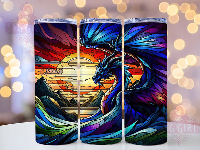 Stained Glass Fantasy Dragon Tumbler, Stained Glass Wrap, 20Oz Skinny Tumbler, Mythical Creature Sublimation, Magical Dragon Design, Fantasy Art Tumbler, Enchanted Glass Wrap Sublimation SvggirlplusArt 