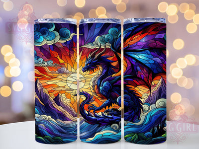 Stained Glass Fantasy Dragon Tumbler, Stained Glass Wrap, 20Oz Skinny Tumbler, Mythical Creature Sublimation, Magical Dragon Design, Fantasy Art Tumbler, Enchanted Glass Wrap Sublimation SvggirlplusArt 