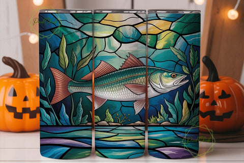 Stained Glass Fish 20oz Tumbler Wrap Sublimation PixelChick 