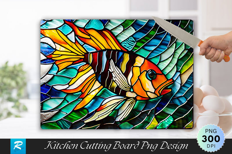 Stained Glass Fish Background Cutting Board Sublimation Regulrcrative 