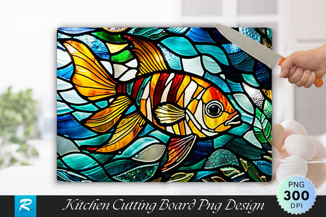 Stained Glass Fish Background Cutting Board Sublimation Regulrcrative 