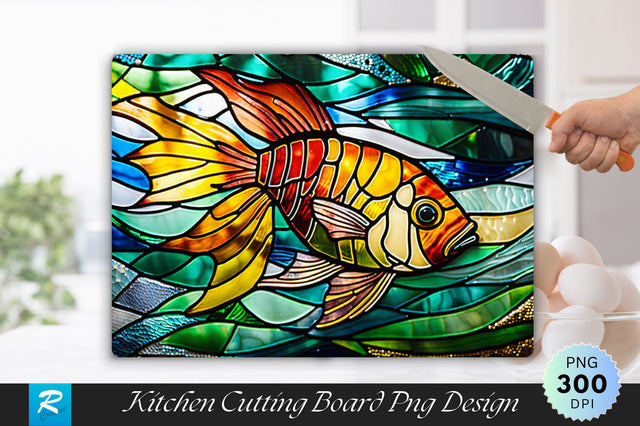 Stained Glass Fish Background Cutting Board Sublimation Regulrcrative 