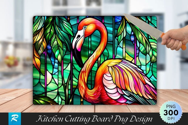 Stained Glass Flamingo Bird Background Cutting Board Sublimation Regulrcrative 