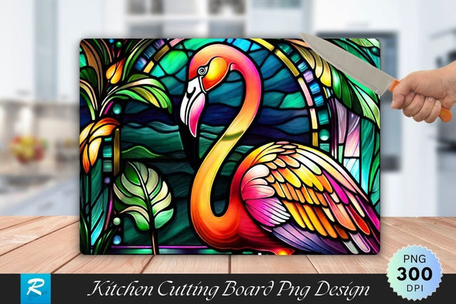 Stained Glass Flamingo Bird Background Cutting Board Sublimation Regulrcrative 