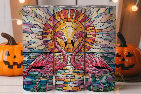 Stained Glass Flamingo Sunset Tumbler Sublimation PixelChick 