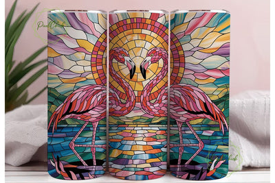 Stained Glass Flamingo Sunset Tumbler Sublimation PixelChick 