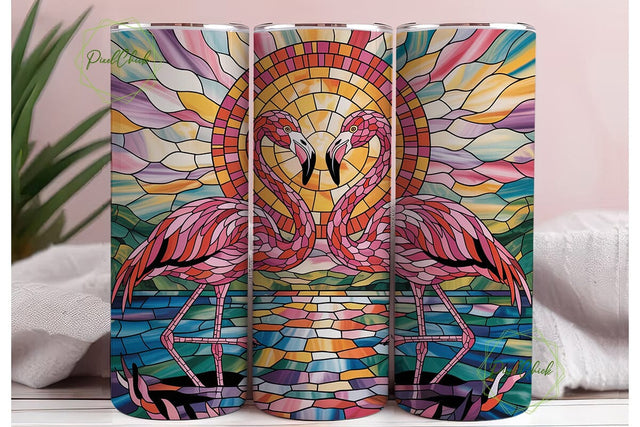 Stained Glass Flamingo Sunset Tumbler Sublimation PixelChick 