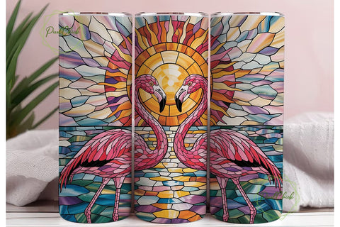 Stained Glass Flamingo Sunset Tumbler Sublimation PixelChick 