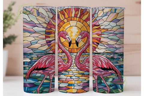 Stained Glass Flamingo Sunset Tumbler Sublimation PixelChick 