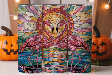 Stained Glass Flamingo Sunset Tumbler Sublimation PixelChick 