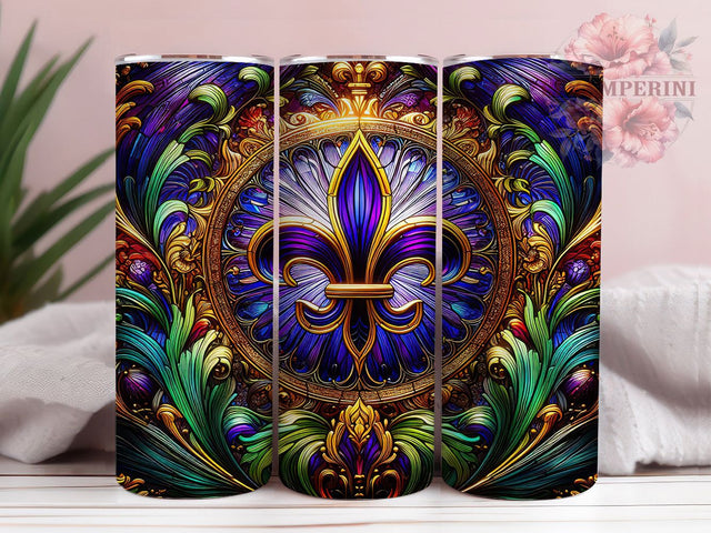 Stained Glass Fleur De Lis Tumbler, Mardi Gras Symbol Wrap, Carnival Celebration Cup, 20oz Sublimation Wrap, Festive Party Tumbler, New Orleans Heritage Cup, Colorful Fleur De Lis Design Wrap Sublimation Li Zamperini 