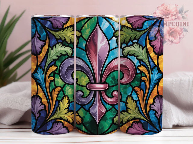 Stained Glass Fleur De Lis Tumbler, Mardi Gras Symbol Wrap, Carnival Celebration Cup, 20oz Sublimation Wrap, Festive Party Tumbler, New Orleans Heritage Cup, Colorful Fleur De Lis Design Wrap Sublimation Li Zamperini 