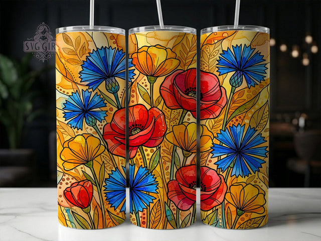 Stained Glass Floral 20oz Tumbler, Stained Glass Floral, Stained Glass PNG, Floral Tumbler PNG, Glass Tumbler Wrap, Stained Glass Art, Floral Tumbler Wrap, Glass Floral Tumbler Sublimation SvggirlplusArt 