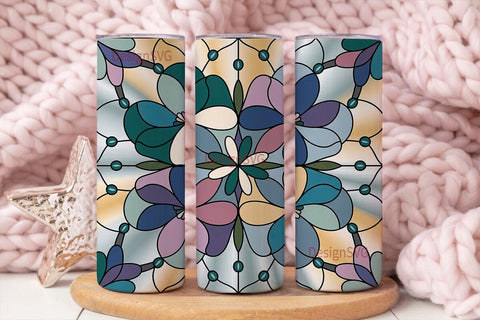 Stained Glass Floral 20oz Tumbler Wrap Sublimation DesignSVG 