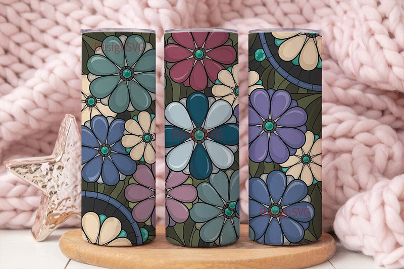 Stained Glass Floral 20oz Tumbler Wrap Sublimation DesignSVG 