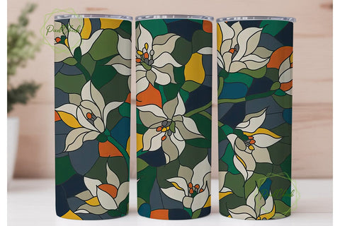 Stained Glass Floral 20oz Tumbler Wrap Sublimation PixelChick 