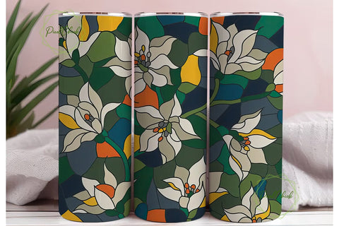 Stained Glass Floral 20oz Tumbler Wrap Sublimation PixelChick 