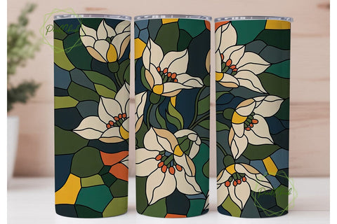 Stained Glass Floral 20oz Tumbler Wrap Sublimation PixelChick 