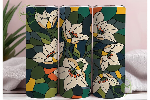 Stained Glass Floral 20oz Tumbler Wrap Sublimation PixelChick 