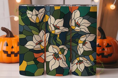 Stained Glass Floral 20oz Tumbler Wrap Sublimation PixelChick 