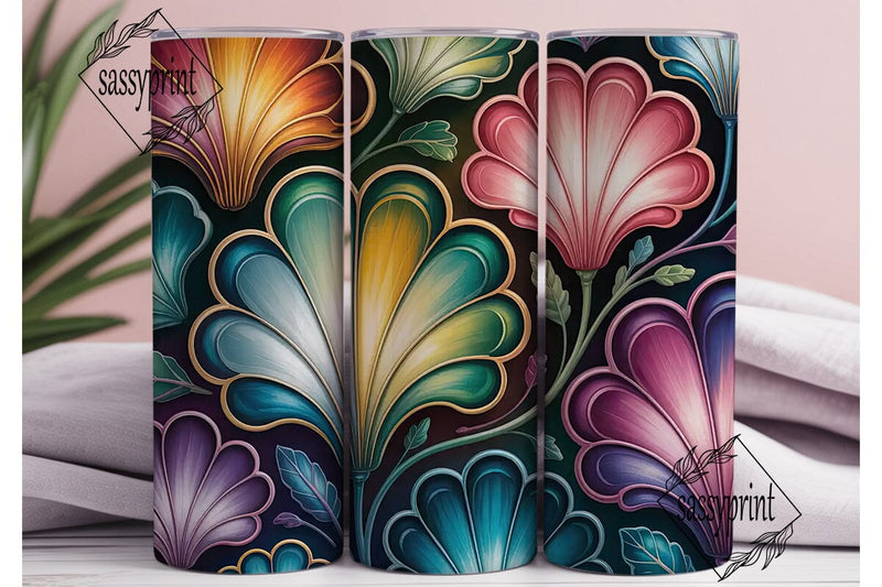 Stained Glass Floral 20oz Tumbler Wrap Sublimation sassyprint 