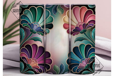 Stained Glass Floral 20oz Tumbler Wrap Sublimation sassyprint 