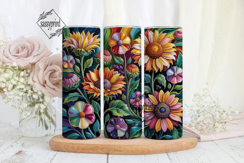 Stained Glass Floral 20oz Tumbler Wrap Sublimation sassyprint 