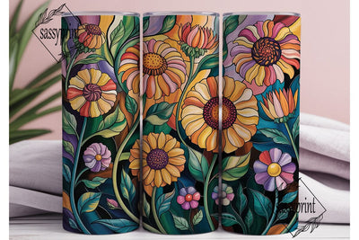 Stained Glass Floral 20oz Tumbler Wrap Sublimation sassyprint 