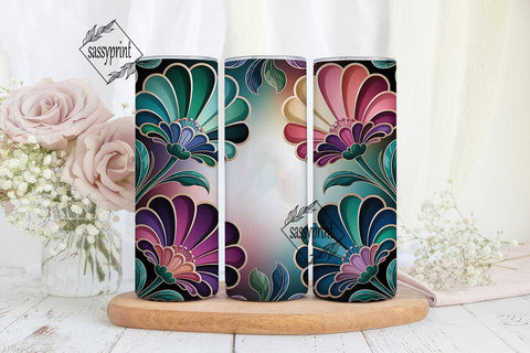 Stained Glass Floral 20oz Tumbler Wrap Sublimation sassyprint 