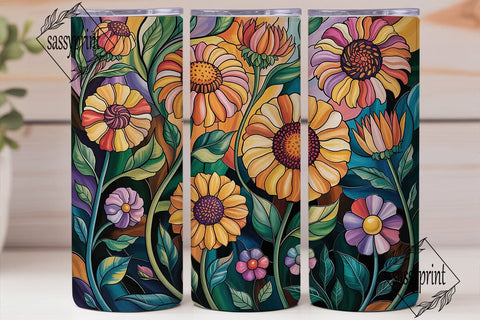 Stained Glass Floral 20oz Tumbler Wrap Sublimation sassyprint 