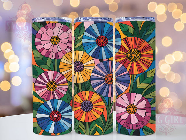 Stained Glass Floral Art Tumbler, Floral Glass Wrap, Artistic Sublimation Design, Colorful Flower Cup, 20Oz Skinny Tumbler Wrap, Elegant Floral Mug, Decorative Glass Design Sublimation SvggirlplusArt 