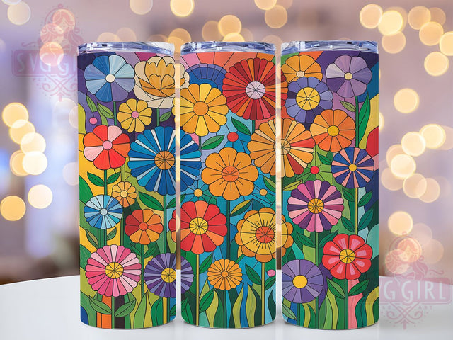 Stained Glass Floral Art Tumbler, Floral Glass Wrap, Artistic Sublimation Design, Colorful Flower Cup, 20Oz Skinny Tumbler Wrap, Elegant Floral Mug, Decorative Glass Design Sublimation SvggirlplusArt 