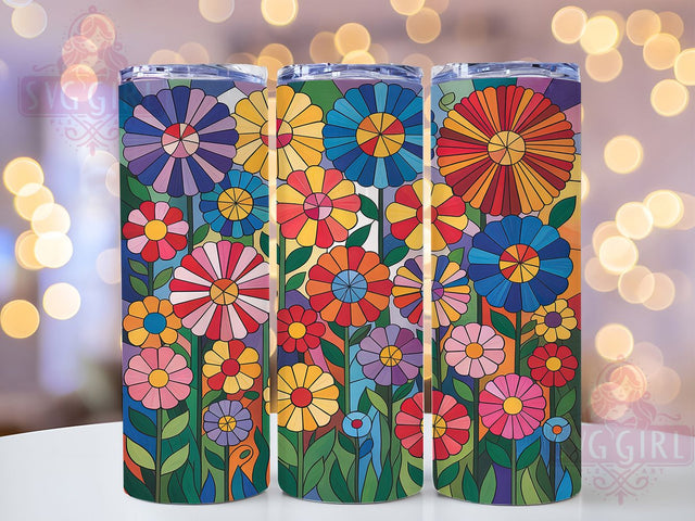 Stained Glass Floral Art Tumbler, Floral Glass Wrap, Artistic Sublimation Design, Colorful Flower Cup, 20Oz Skinny Tumbler Wrap, Elegant Floral Mug, Decorative Glass Design Sublimation SvggirlplusArt 