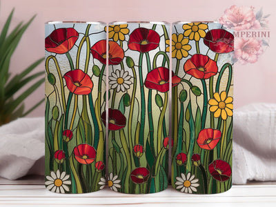 Stained Glass Floral Tumbler, Artistic Wildflower Tumbler, Stylish 20oz Wrap, Sublimation Design, Trendy Gift Idea, Glass Art Wrap, Botanical Artistic Tumbler Sublimation Li Zamperini 