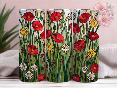 Stained Glass Floral Tumbler, Artistic Wildflower Tumbler, Stylish 20oz Wrap, Sublimation Design, Trendy Gift Idea, Glass Art Wrap, Botanical Artistic Tumbler Sublimation Li Zamperini 