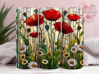 Stained Glass Floral Tumbler, Artistic Wildflower Tumbler, Stylish 20oz Wrap, Sublimation Design, Trendy Gift Idea, Glass Art Wrap, Botanical Artistic Tumbler Sublimation Li Zamperini 