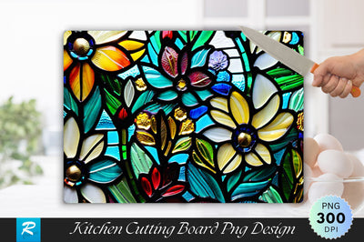 Stained Glass Flowers Background Cutting Board Sublimation Regulrcrative 
