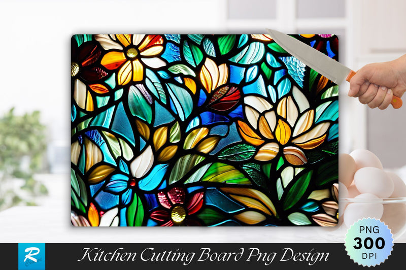 Stained Glass Flowers Background Cutting Board Sublimation Regulrcrative 