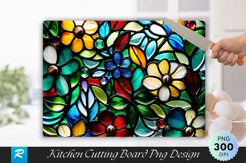 Stained Glass Flowers Background Cutting Board Sublimation Regulrcrative 