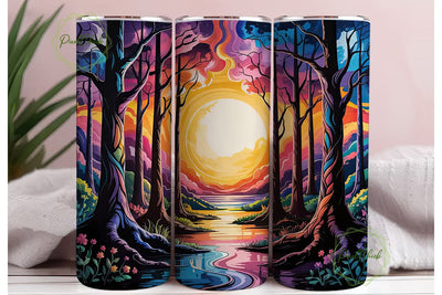 Stained Glass Forest 20oz Tumbler Wrap Sublimation PixelChick 