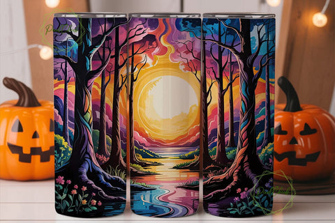 Stained Glass Forest 20oz Tumbler Wrap Sublimation PixelChick 