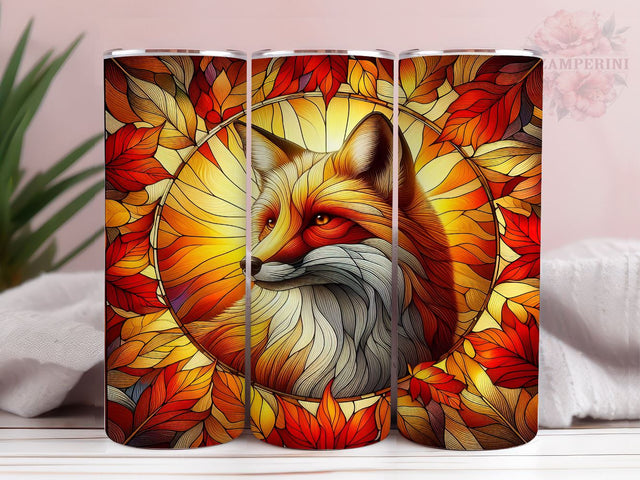 Stained Glass Fox 20oz Tumbler Wrap PNG, Fall Fox Tumbler Png, Straight & Tapered Tumbler Wrap, Instant Digital Download Sublimation Li Zamperini 
