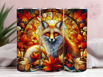 Stained Glass Fox 20oz Tumbler Wrap PNG, Fall Fox Tumbler Png, Straight & Tapered Tumbler Wrap, Instant Digital Download Sublimation Li Zamperini 