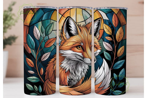Stained Glass Fox 20oz Tumbler Wrap Sublimation PixelChick 