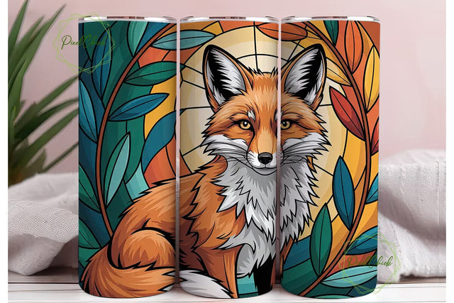 Stained Glass Fox 20oz Tumbler Wrap Sublimation PixelChick 