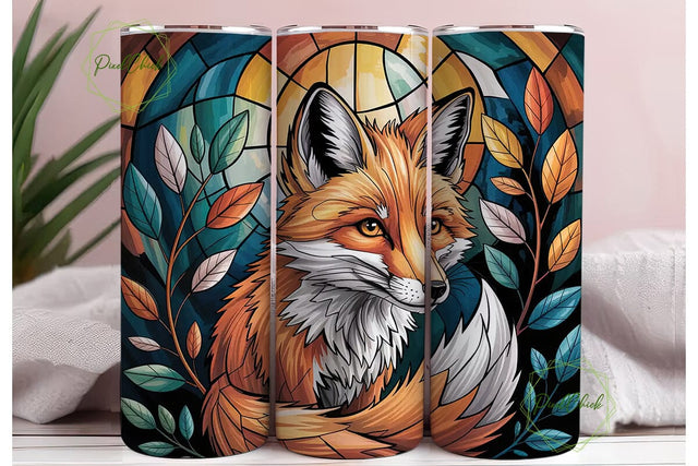 Stained Glass Fox 20oz Tumbler Wrap Sublimation PixelChick 